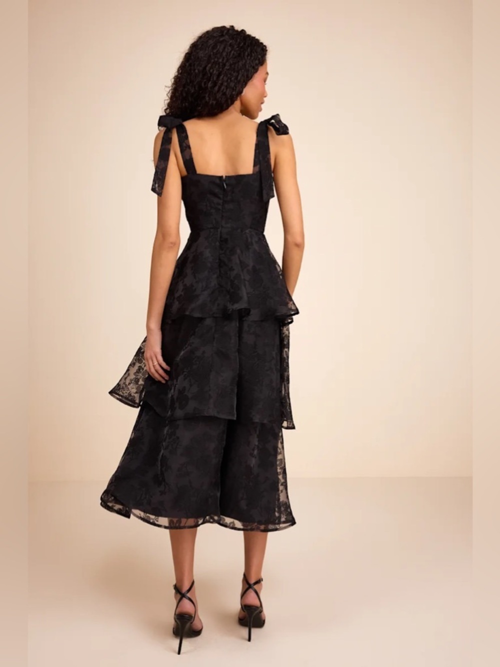 Lulus Glamorous Sweetie Black Burnout Tie-Strap Bustier Midi Dress - Picture 3 of 10